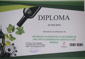 Diploma a vino ALTICO 2015